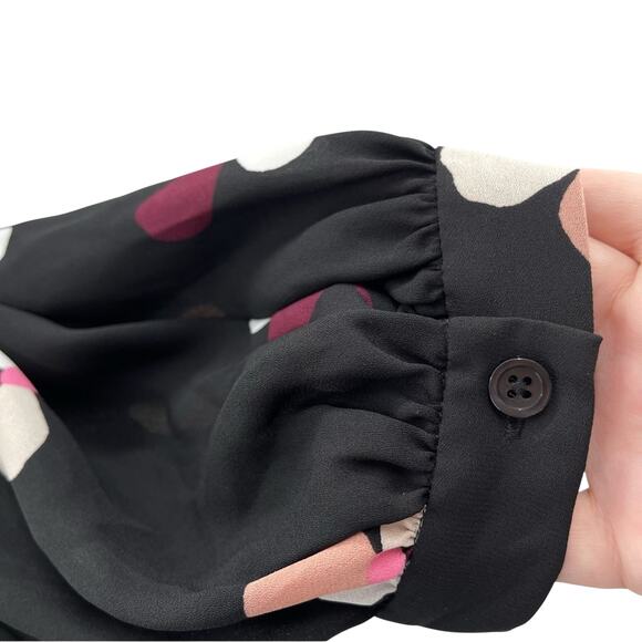 Kate Spade Live Colorfully Black Dusk Buds Ruffle Flowy Blouse Size XL - Picture 10 of 16